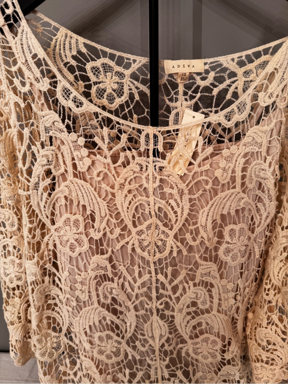 Adiva Cream Crochet Lace Women's Top 2X - Picture 2 of 6